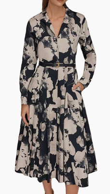 NWT Donna Karan NY Long-Sleeves Collared Midi Lined Dress, 8, Nightfall,  $199