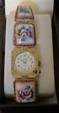Vintage Made In USDR Enamel Rose Design Band Watch Chaika