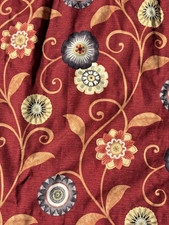 Pair Large Red Burgundy Retro Floral Curtains - Each 250cm wide 145cm drop