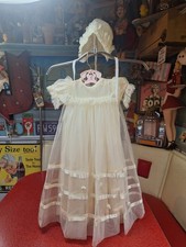 True VTG Mid-century 3-piece Christening Baptism Set Gown Satin Lace Tulle 0-6