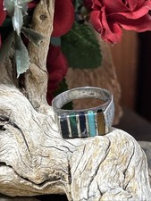 47. Vintage TAXCO Sterling Silver 925 Multi Stone Inlay Ring 9.7g, 9.25 s, Unsx