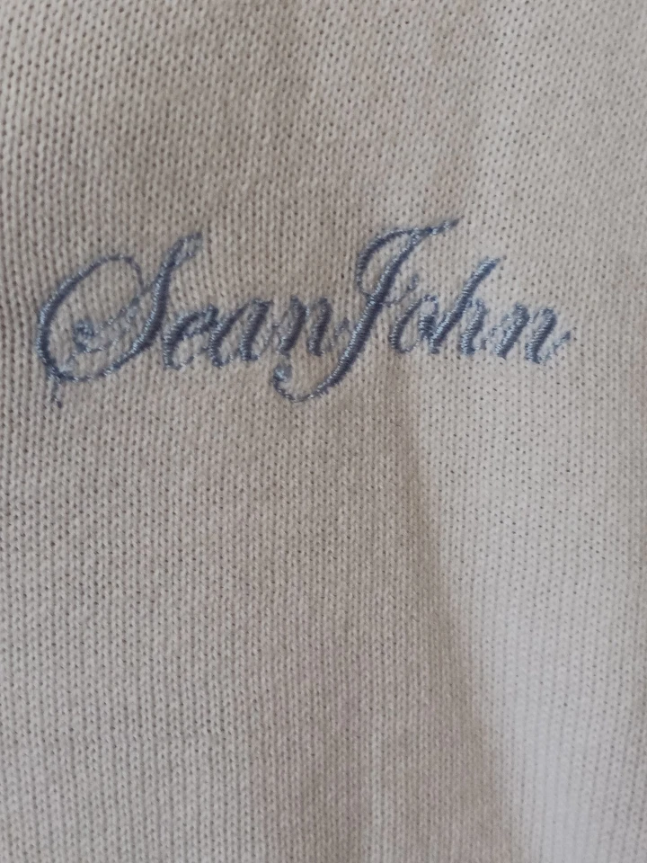 Vintage Y2K Sean John White 3XL, Mens V-Neck Long Sleeve Cotton Sweater, NEW - Image 4 of 4