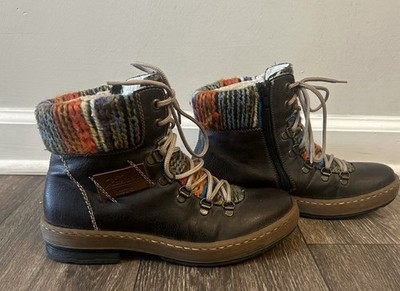 RIEKER Felicitas colorful woven & gray leather boots / booties