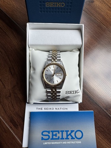 Seiko SGF204 Quartz Gold Silver Two Tone Day Date 36mm Men's Dress Watch