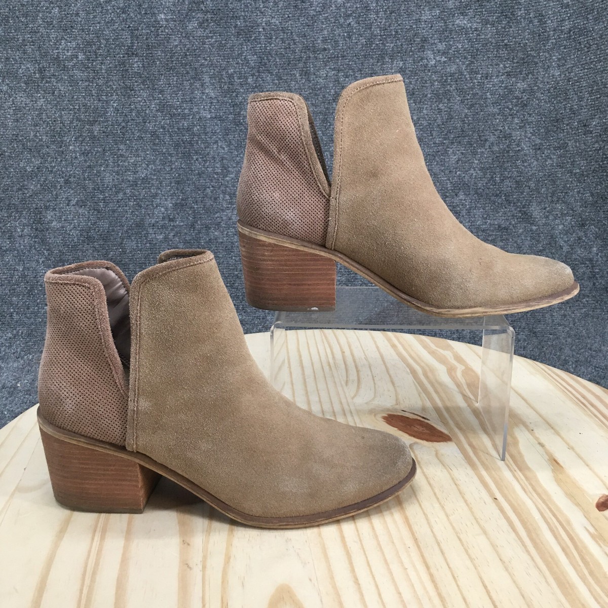 BP Boots Womens Ankle Booties Beige Suede Block Heels Casual Pull On  Almond