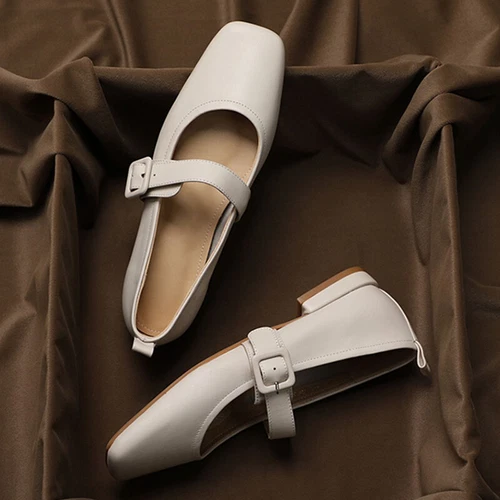 Zapatos de salón Mary Jane de punta cuadrada para mujer zapatos planos de fiesta damas sin cordones con correa al tobillo - Imagen 31 de 43