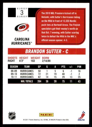 2011-12 Score Season Highlight Brandon Sutter #3 - Picture 2 of 2