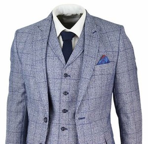 Blue grey tweed suit Clearance