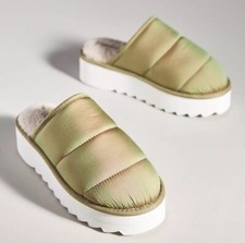Anthropologie Maeve Puffy Platform Slipper Shoes Green Size Small 6/7