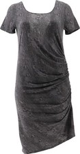 Skinnygirl Connie Short-Slv Ruched Midi Dress Safari 1X NWOT (294)
