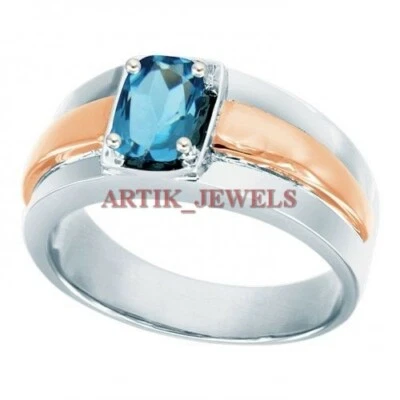 Natural Blue Topaz Gemstone with 925 Sterling Silver Ring for Men's #2970 - Image 1 of 3