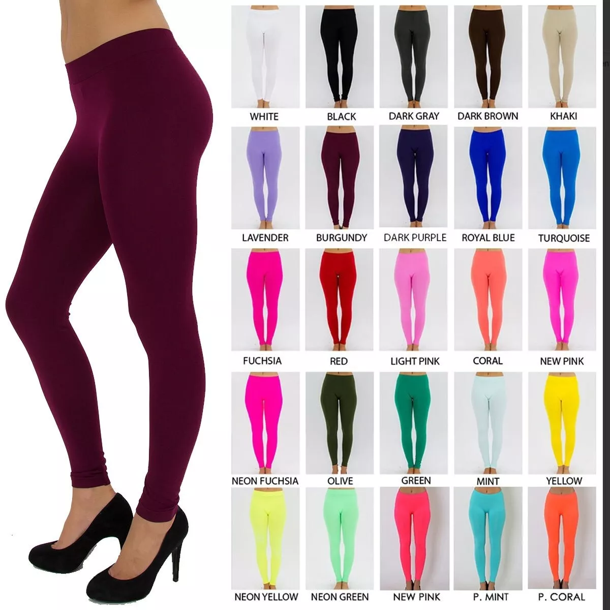 Womens Basic Solid Leggings Stretch Pants New Long Full Length One