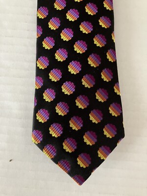 Tangent Men's Necktie Tie Silk Black Yellow Orange Purple Geometric Circle