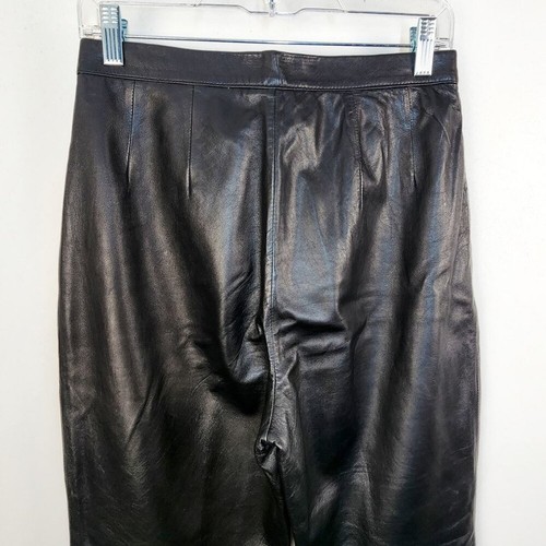 Mixit Vintage 90s Black Genuine Leather Straight Leg Pants Size 8 Alt Moto Biker - Picture 6 of 7