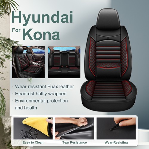 For Hyundai Kona 2018-2024 Car 5 Seat Covers Fuax Leather Front Rear Cushion Pad