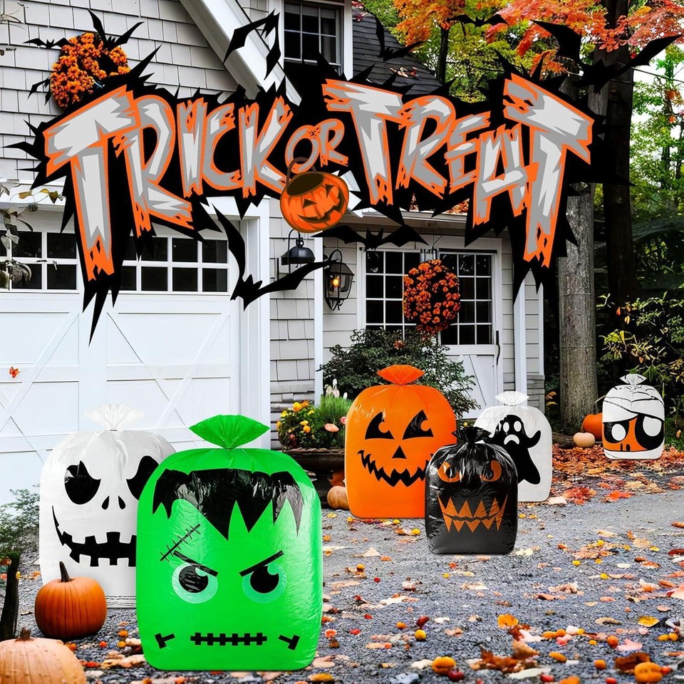 6 Pcs Halloween Pumpkin Leaf Bags, Halloween Pumpkin Trash Bags with