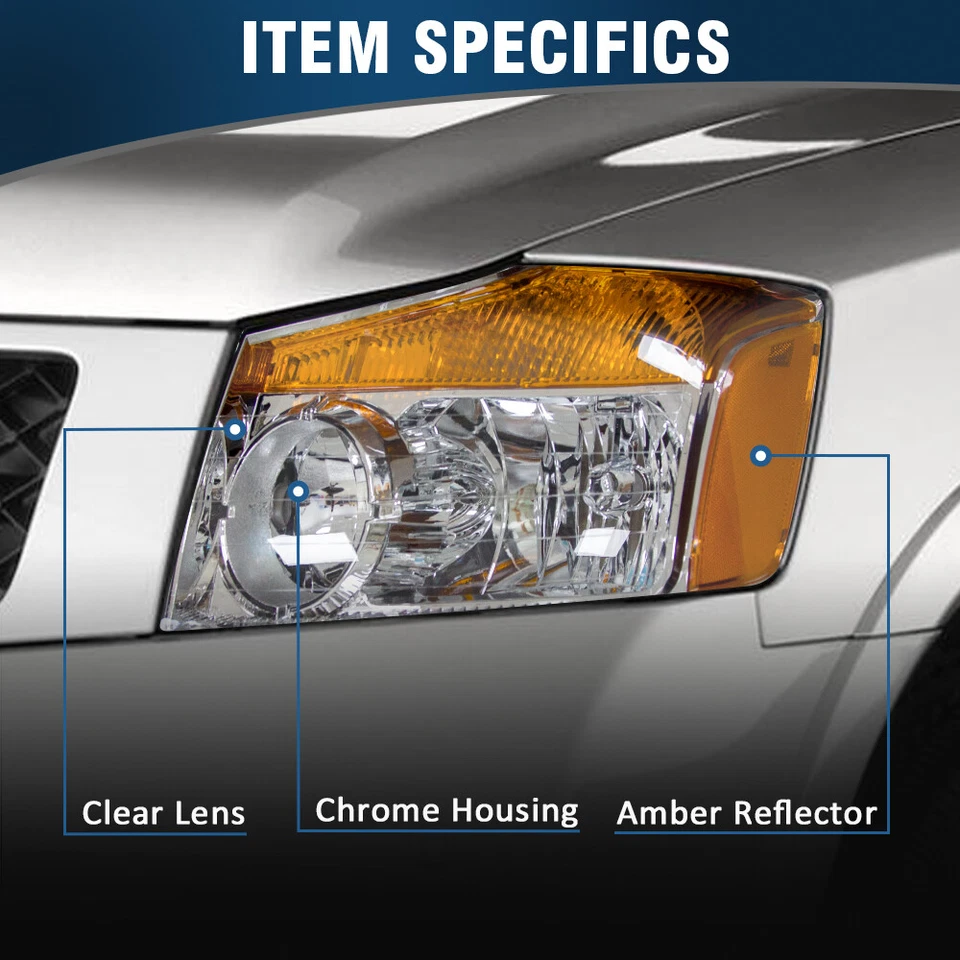 For 2004-2015 Nissan Titan/04-07 Armada Chrome Headlights Assembly Headlamps L+R - Imagem 4 de 4