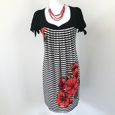 Lot Of 2 Carole Little Women’s SS Dress Black Floral Print Sz 8 & NecklaceN50140