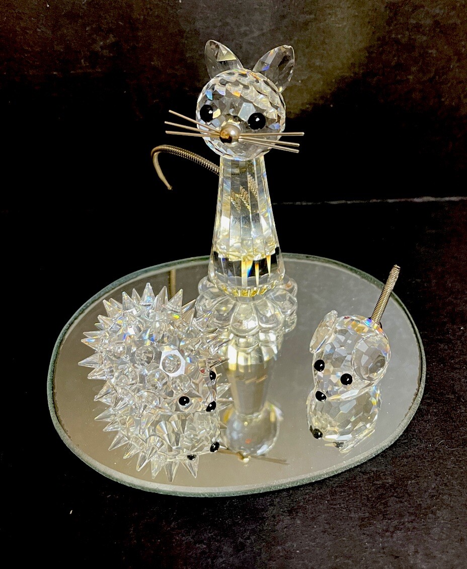 Swarovski Crystal Cat, Mouse, Porcupine w/ Display Mirror | eBay