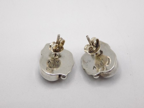 Vintage Navajo Sterling Silver ALV J Delgarito Pink MOP Flower Stud Earrings - Picture 4 of 4