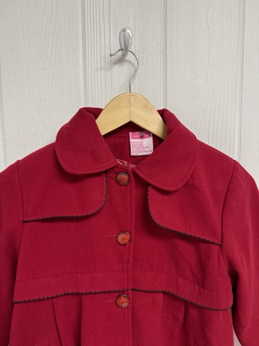 Little Star Girls red Dress coat single breasted lined collared button up size S - Picture 8 of 10