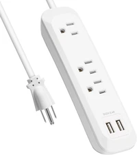 Power Strip Surge Protector with USB Ports, White Extension Cord 6 Feet 3 Prong,