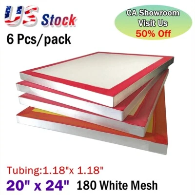VING 6pcs 20" x 24" Aluminum Frame with 180 White Mesh Silk Screen Printing Screens
