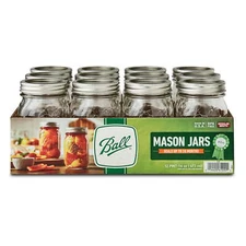 Ball 16Oz Regular Mouth Canning Mason Jar Lids, Bands Clear Glass Jars 12/Box