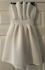 Pretty Little Thing White Sleeveless Mini Dress, Front Ruffle, Size 2