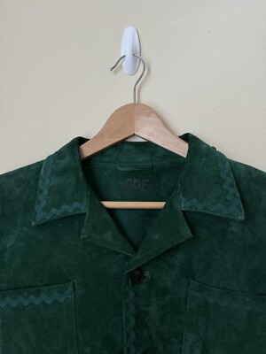 Bode Leather Suede Rickrack Workshirt Green Large XL | eBay