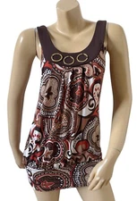HEART SOUL Womens Size Small Sleeveless Tribal Embellished Tunic Tank Top Shirt
