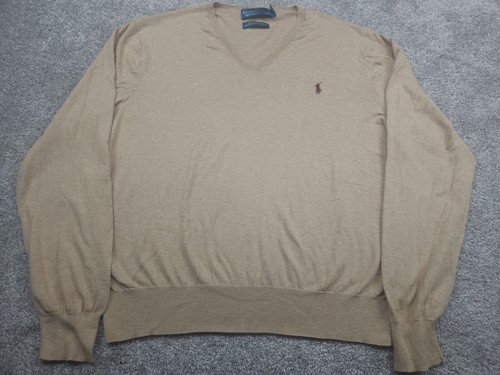 Polo Ralph Lauren Sweater Mens Large Beige V Neck Pima Cotton - Picture 3 of 15