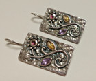 Designer Sign 925 Sterling Silver Citrine Ruby Amethyst Dangle Drop 1" Earrings — photo 2