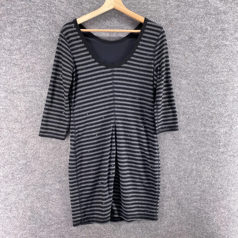 Vestido Express Mujer M Mediano Negro Rayas Cambio Midi Forrado Manga Larga Lentejuelas Foto 2 de 4
