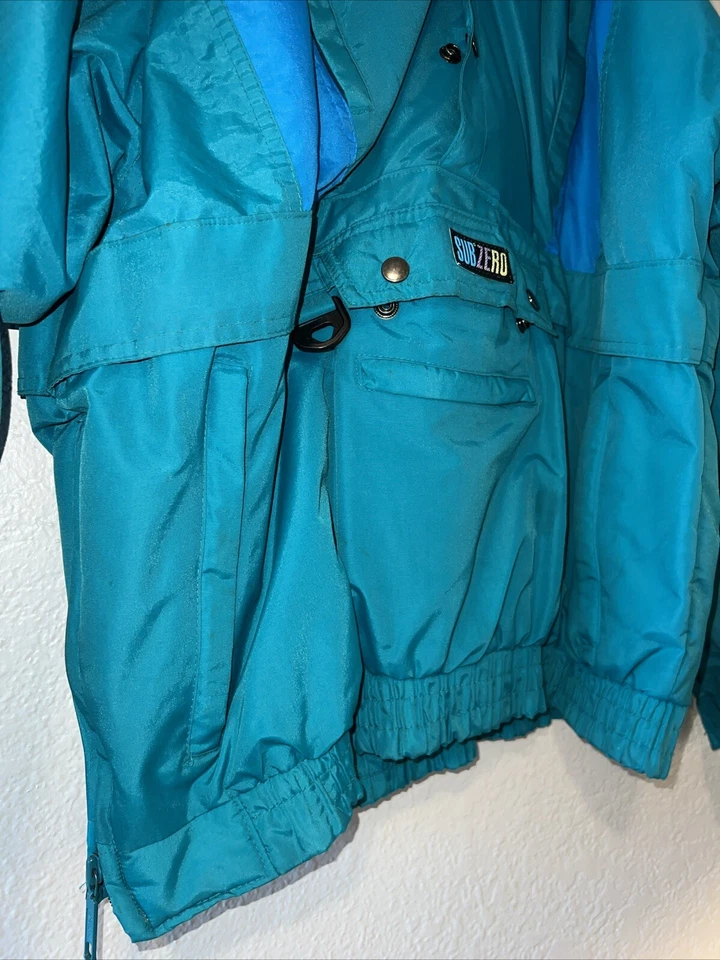 Sub Zero Blue Green Rain Snow Ski Jacket Hood Snap & Zip Vintage 90s Uni Sz M - Image 3 of 4