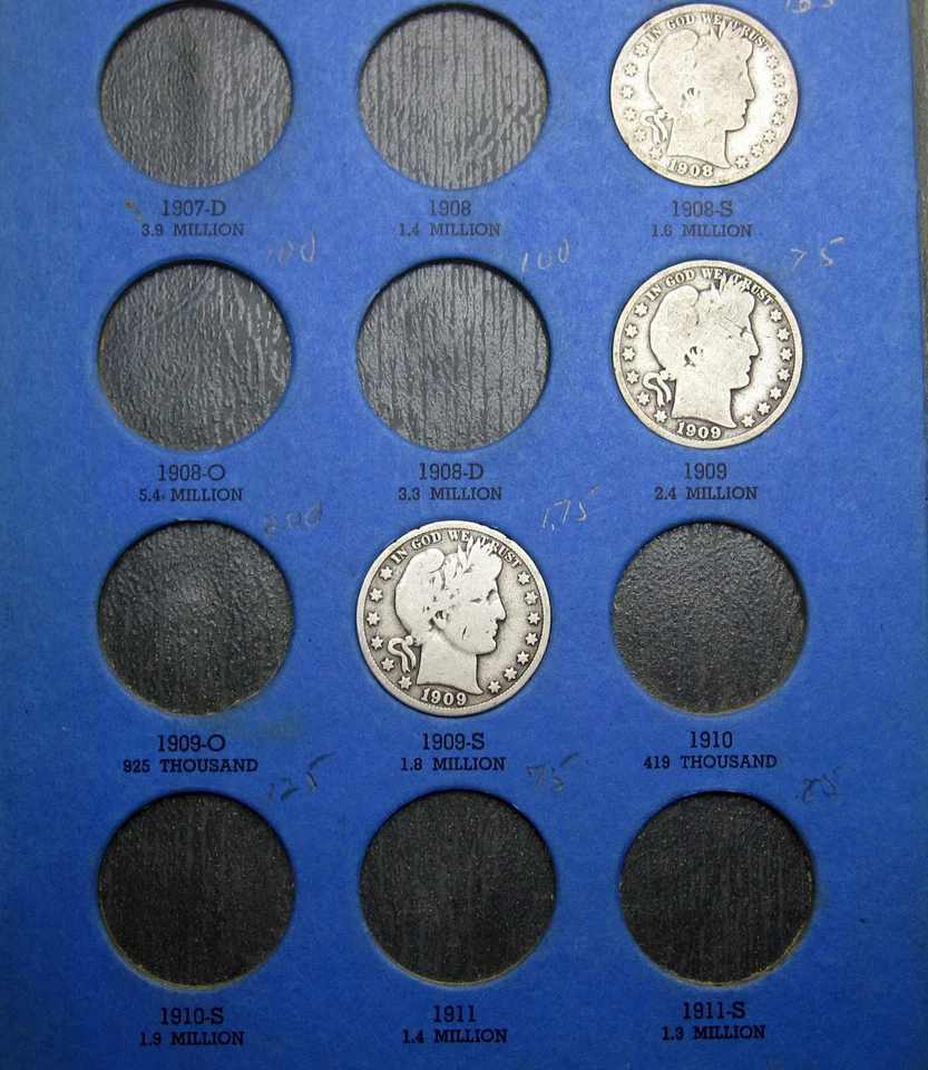 (12) Coin 1904 - 1915 P,D,S Barber Silver Half Dollar And Album Barber, Liberty - Image 3 of 4