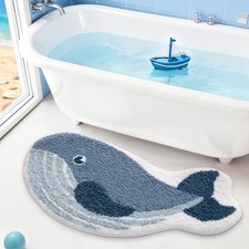 Cute Animal Bathroom Rug Plush Absorbent NonSlip Washable Deep Whale 24x43"