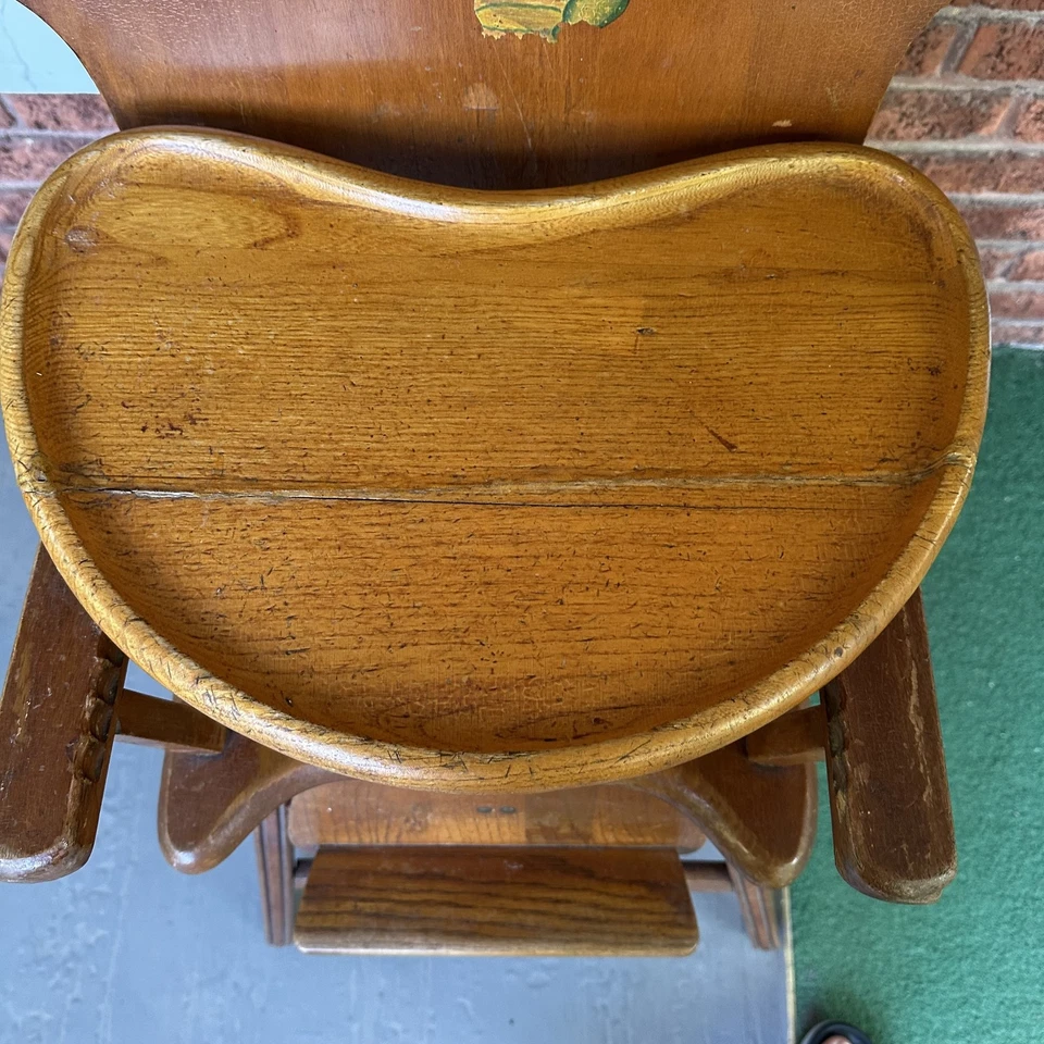Silla alta de madera vintage Lehman Babyguard oso calcomanía EE. UU. silla infantil Foto 3 de 4