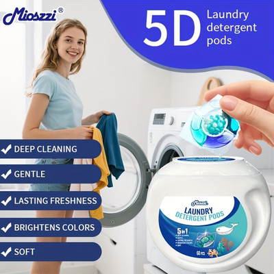 60 Ct Laundry Detergent Pods 5-in-1 Stain Odor Remover Ocean Breeze HE Mioszzi
