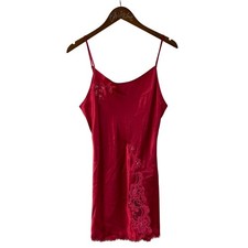 Victorias Secret Red Lace Trim Slip Dress Medium Silky