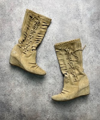 killah miss sixty high knee boho suede wedge boots size 36
