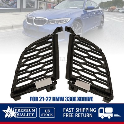 Fits 2021-2022 BMW 330e xDrive Bumper Cover Grille Driver & Passenger Side Pair