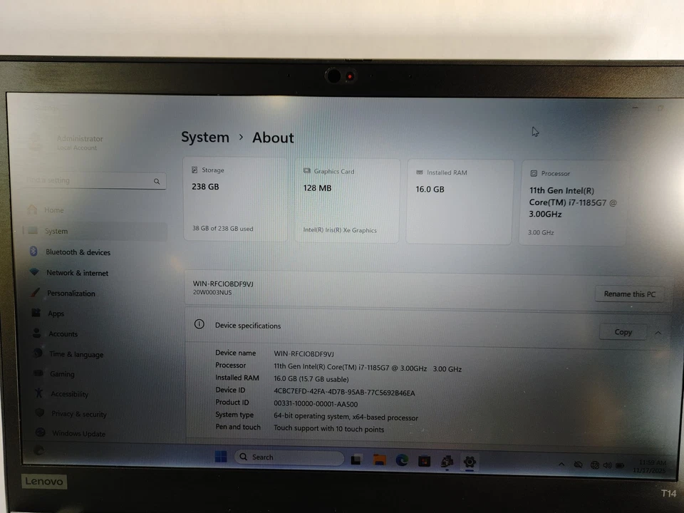 Lenovo ThinkPad T14 Gen 2 Core I7-1185G7 3.00 GHz 16 GB 256 GB NVMe Windows 11 - Imagen 2 de 4