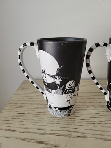SET OF 3 DISNEY NIGHTMARE BEFORE CHRISTMAS TALL COFFEE MUGS BLACK AND WHITE - Foto 2 di 11
