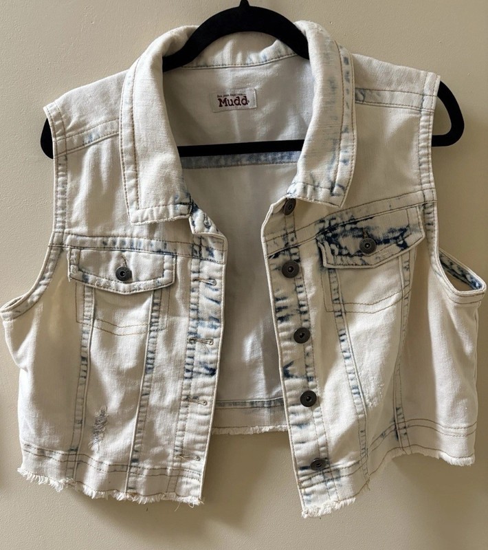 Mudd Juniors XL Denim Vest Cropped Button Front Collared Pockets