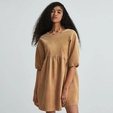 EVERLANE Corduroy Mini Dress Camel Tan Puff Sleeve {XX12}