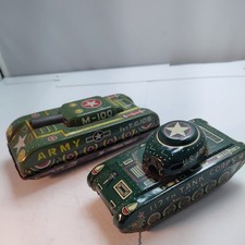 VINTAGE JAPAN TIN LITHO M100 ARMY TANK FRICTION TANKS LOT OF 2