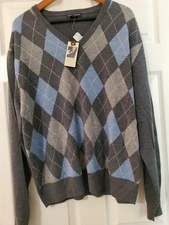 Daniel Cremieux Classics Men's V-Neck 100% Wool Sweater NEW NWT Argyle XL XLARGE