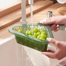 Green Triangular Sink Colander - Adjustable Handle Kitchen Sink Drainer Basket