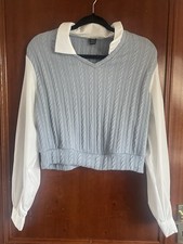 Baby Blue And White Shirt Pastel Comfy Work It Casual Top Full Sleeve Size L